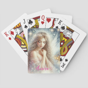 Festive Girly Watercolor Ethereal Frost Snow Angel Playing Cards