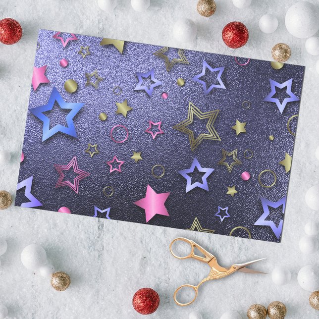 Festive Glam Shiny Blue Gold Pink Metallic Stars  Tissue Paper (Creator Uploaded)