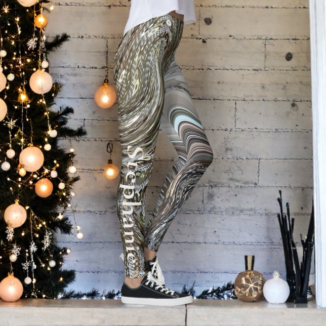 Festive glitter marble gold beige monogram sparkle leggings (Creator Uploaded)