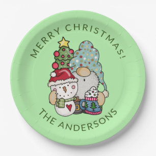 Festive Gnome Snowman Christmas Paper Plate