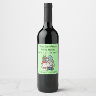 Festive Gnome Snowman Merry Christmas Party Wine Label