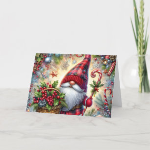Festive Gnome with Candy Canes Holiday Card