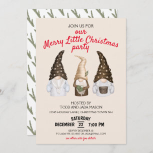 Festive Gnomes Beige Merry Little Christmas Party Invitation