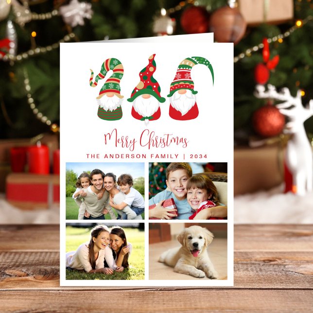 Festive Gnomes Merry Christmas Photo Holiday Card (Creator Uploaded)