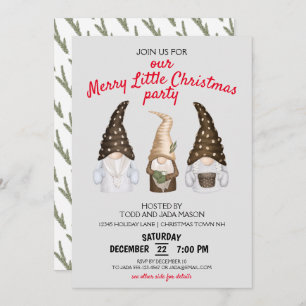 Festive Gnomes Merry Little Christmas Party Grey Invitation