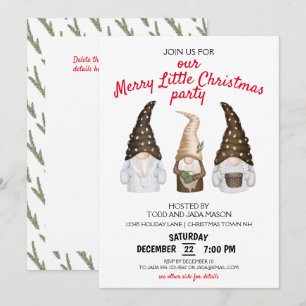 Festive Gnomes Merry Little Christmas Party Invitation