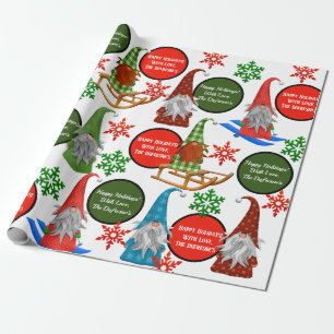 Festive Gnomes Personalized Holiday Wrapping Paper