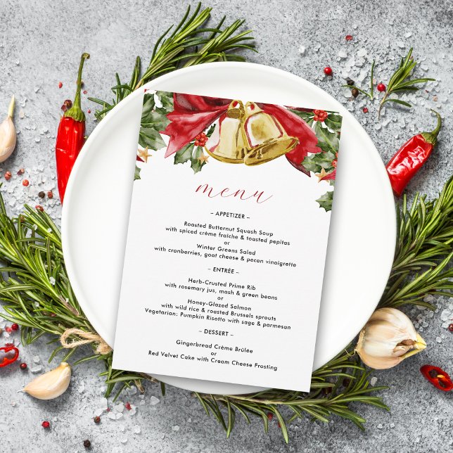 Festive Gold Bells Christmas Dinner Party Menu (Creator Uploaded)