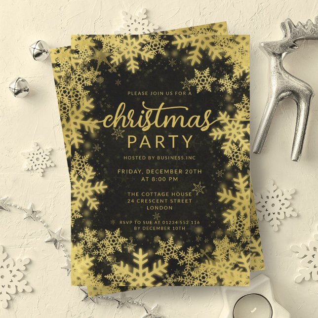 Festive Gold Black Foil Snowflakes Christmas  Invitation (Festive Gold Black Foil Snowflakes Christmas Invitation)