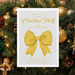 Festive Gold Bow Christmas Holiday Party Invitation