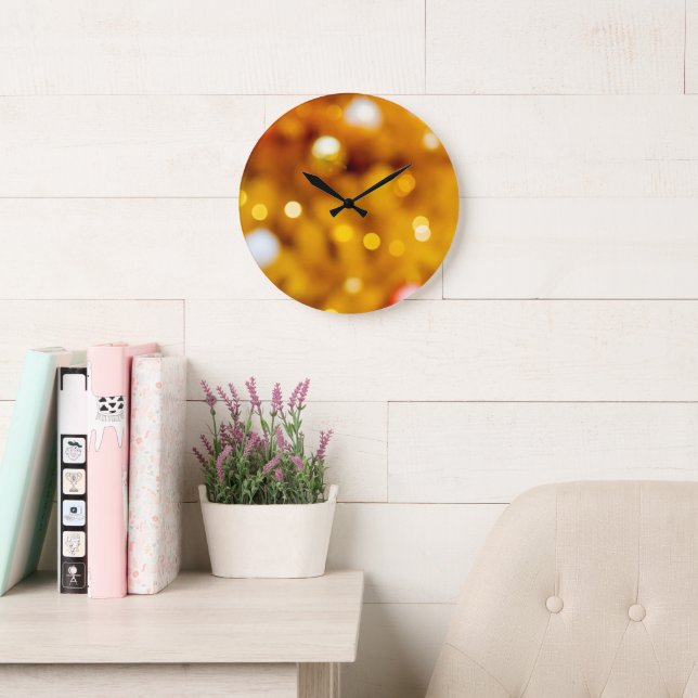 Festive Gold Christmas Bokeh Background Large Clock (Reading Room)