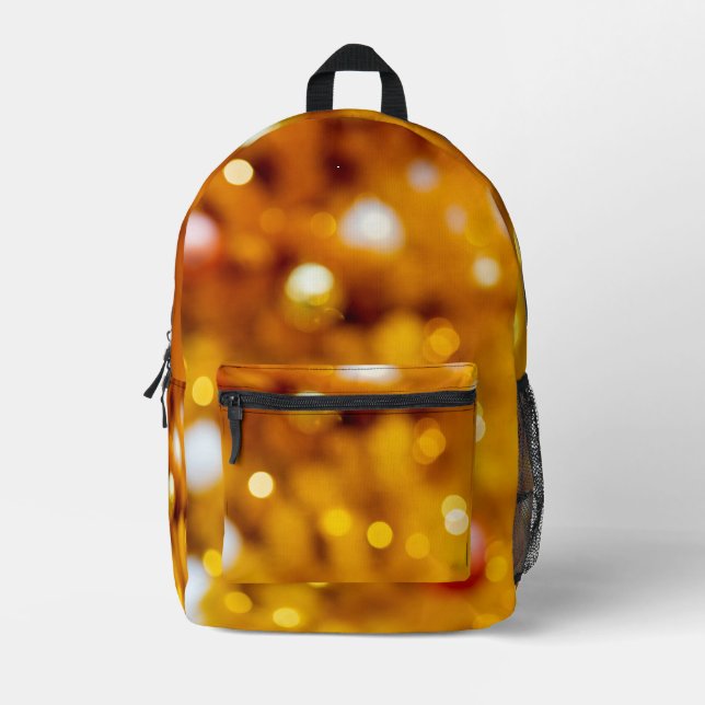 Festive Gold Christmas Bokeh Background Printed Backpack (Front)