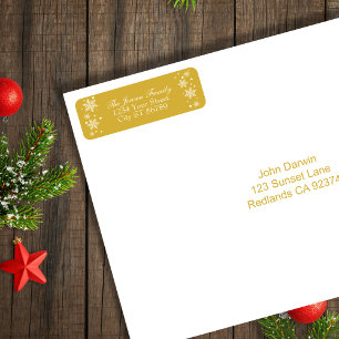 Festive Gold Christmas Snowflakes Return Address