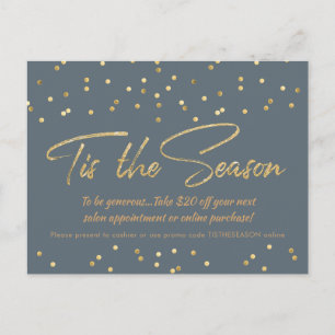Festive Gold Confetti Holiday Business Promo Postcard