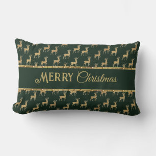 Festive Gold Deer Holiday Lumbar Accent Pillow