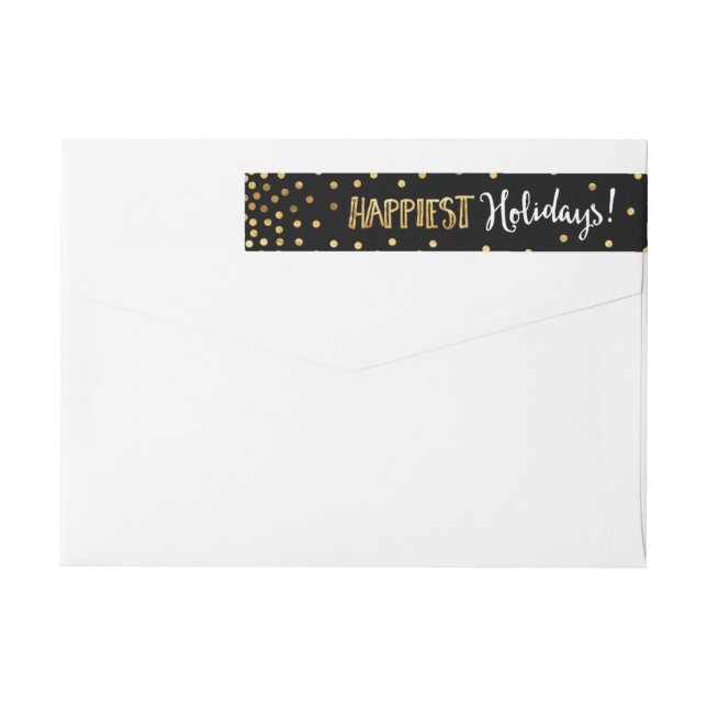 Festive Gold Dots Happiest Holidays Christmas Wrap Around Label (Back)
