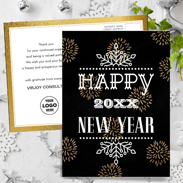 Festive Gold Fireworks Modern Fun Script Business Postcard (Creator Uploaded)