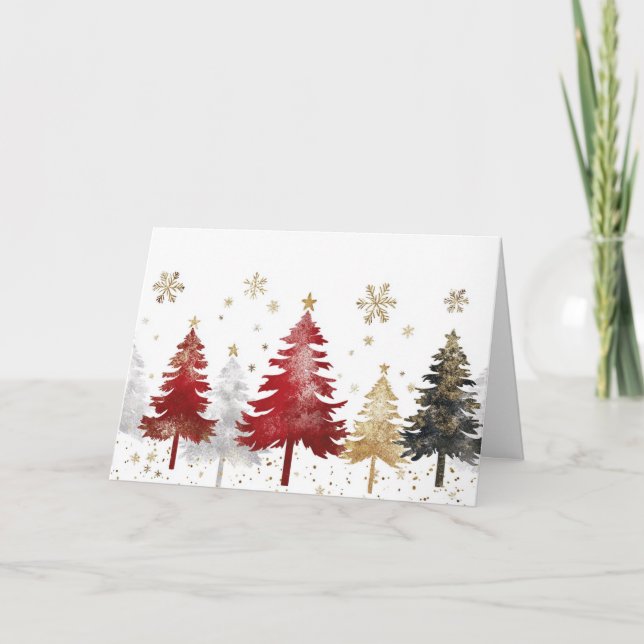 Festive Gold Foil and Red Christmas Scene Card (Front)