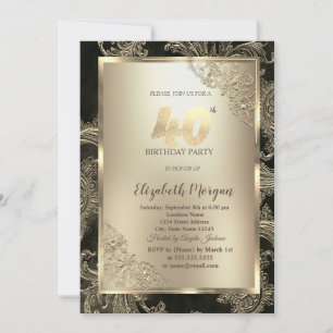 Festive Gold Frame,Floral Damask 40th Birthday  Invitation