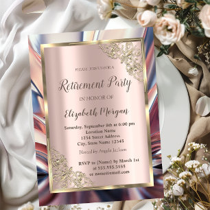 Festive Gold Frame,Rose Gold,Abstract Retirement  Invitation