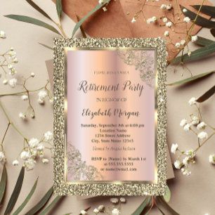 Festive Gold Frame,Rose Gold,Glitter Retirement Invitation