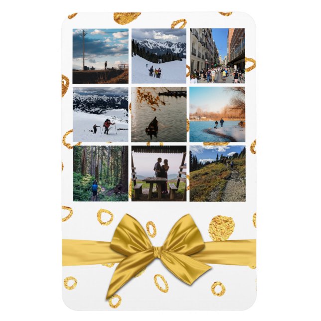 Festive Gold Gift Nine Photo Collage Magnet  (Vertical)