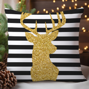 Festive Gold Glitter Deer Christmas Cushion