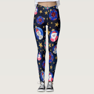 Festive Gold Glitter Stars Ornaments Watercolor Leggings