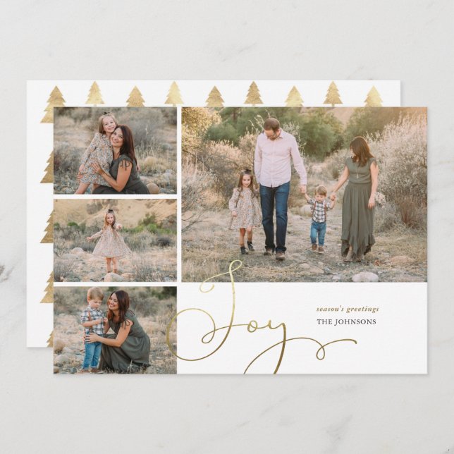 Festive Gold Joy Collage Flat Holiday Card (Front/Back)