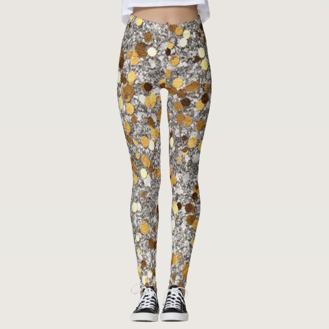 Festive gold mixed tiled pattern New Years  Leggings (Front)