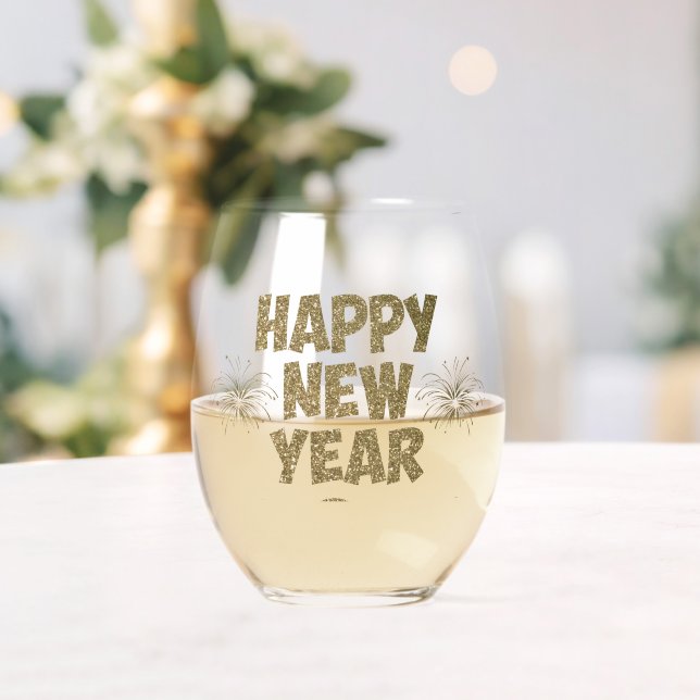 Festive Gold New Year Drinkware Set Stemless Wine Glass (Insitu (Wedding))