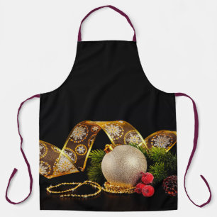 Festive Gold Ornament and Ribbon Apron