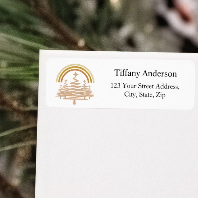 Festive Gold Rainbow Fir Trees Return Address (Creator Uploaded)