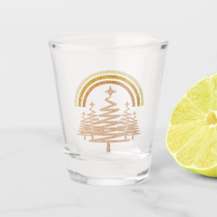 Festive Gold Rainbow Sparkling Fir Trees Shot Glass