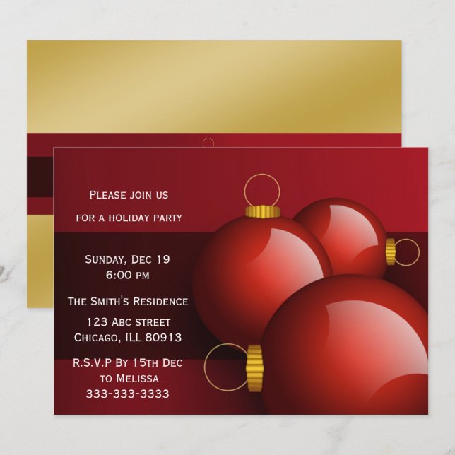 festive gold red Holiday Party Invitations (Front/Back)