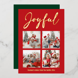 Festive Gold Script JOYFUL Modern Red Photo