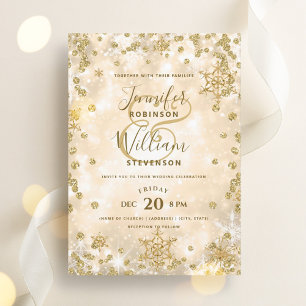 Festive Gold SPARKLE Elegant Winter Wedding Invitation