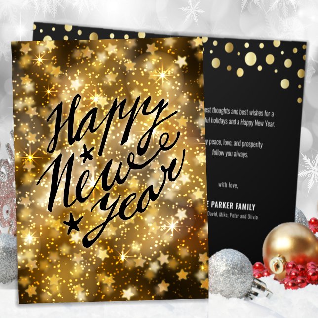 Festive Gold Sparkling Star Happy New Year Holiday Card (Creator Uploaded)