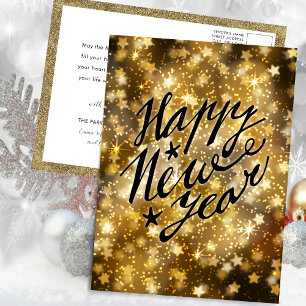 Festive Gold Sparkling Star Happy New Year Holiday Postcard
