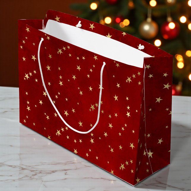 Festive Gold Star Burgundy Red Large Gift Bag (Creator Uploaded)