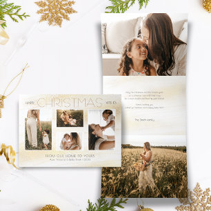 Festive Gold Stardust Christmas Multi-Photo Tri-Fold Holiday Card