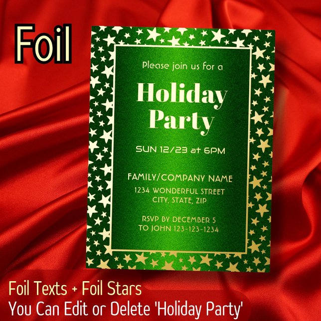 Festive Gold Stars Happy New Year Christmas Party Foil Invitation Postcard (Creator Uploaded)