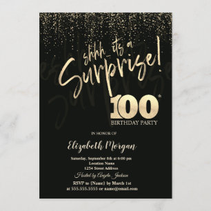 Festive Gold Surprise 100th Birthday Party Invitation