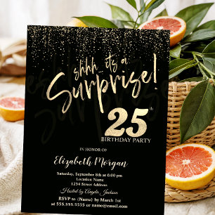 Festive Gold Surprise 25th Birthday Party Invitation