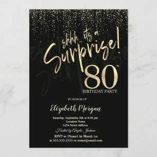 Festive Gold Surprise 80th Birthday Party Invitation