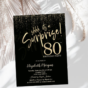 Festive Gold Surprise 80th Birthday Party Invitation