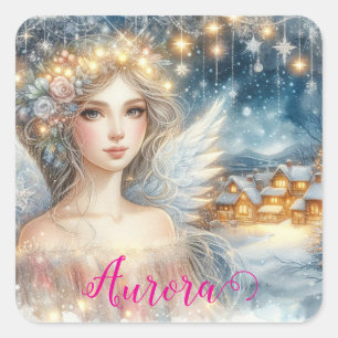Festive Gold Watercolor Ethereal Frost Snow Angel Square Sticker