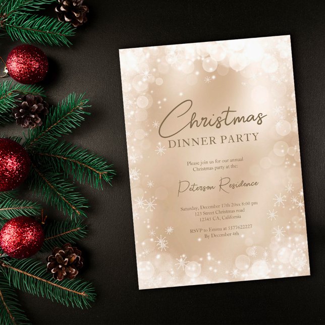 Festive gold white snow elegant chic Christmas Invitation (Creator Uploaded)