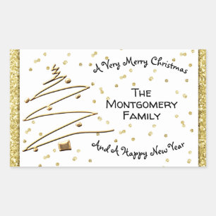 Festive Golden Christmas Tree Rectangular Sticker