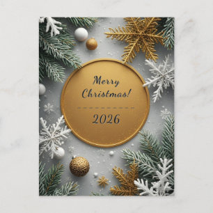 ✨ Festive Golden Circle Wreath Snowflake Winter Holiday Postcard